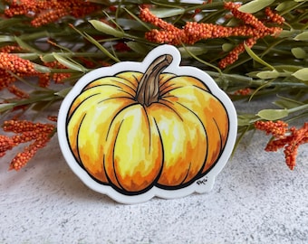 Fall Vinyl Sticker, Pumpkin Sticker, Watercolor Sticker, Orange Pumpkin Decal, Water Bottle & Laptop Fall Decal