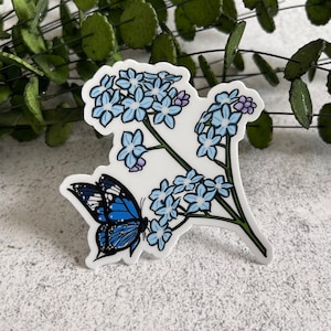 Autocollant de fleur, autocollant de papillon, autocollant Forget Me Nots, autocollant de fleur, bouteille d’eau et autocollant d’ordinateur portable