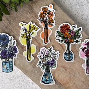 Science Sticker Set, Erlenmeyer Flask Sticker, Test Tube Decal, Women in Science, Science and Flower Sticker, Water Bottle & Laptop Decal