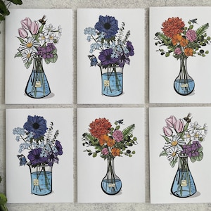 Conjunto de cartões de felicitações florais com envelopes, cartões de notas científicas, conjunto de cartões de felicitações em branco, cartões de notas de mulheres na ciência, cartões de notas dobrados florais