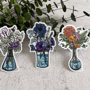 Flower Sticker, Science Sticker, Erlenmeyer Flask Sticker, Women in Science Sticker, Flower Decal, Water Bottle & Laptop Decal