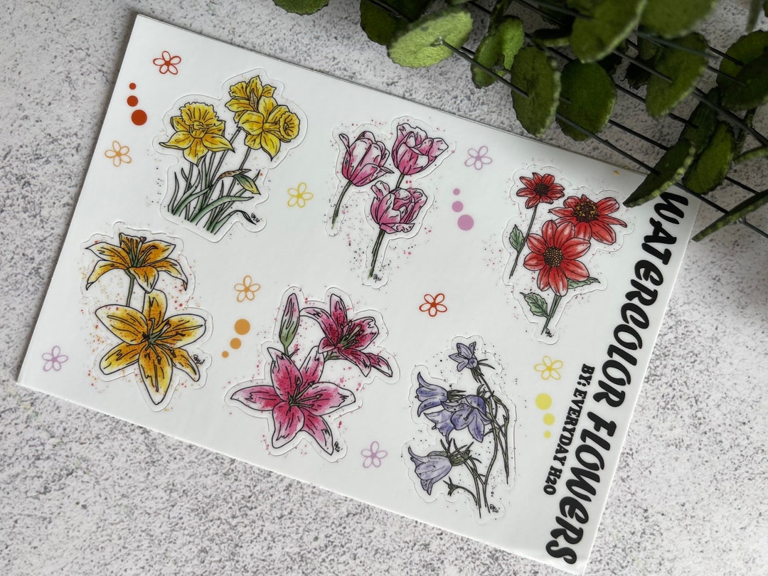 Watercolor Flower Sticker Sheet, Planner Stickers, Bullet Journal ...