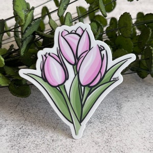 Rosa Tulpe Sticker, Floral Sticker, Tulpenaufkleber, Blumenaufkleber, Wasserflasche & Laptop Aufkleber