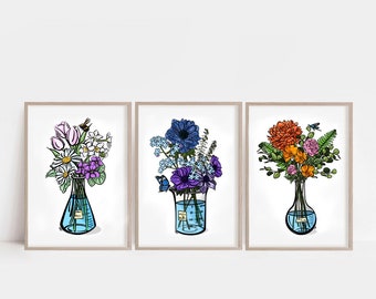 Women in Science Poster Set | Floral Flask Bouquet Art Prints