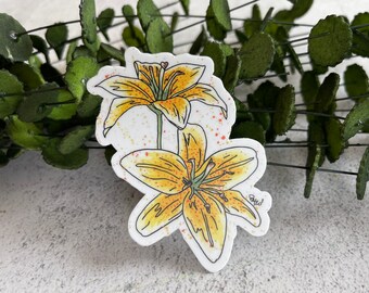 Watercolor Yellow Lily Vinyl Sticker, Floral Decal
