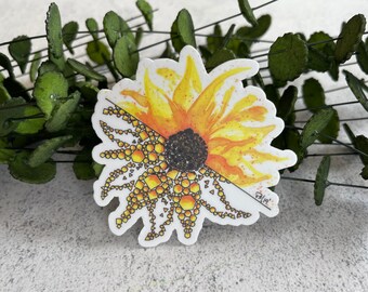 Sunflower Vinyl Sticker, Sunflower Decal, Watercolor Flower Sticker, Geometric Flower Decal, Water Bottle & Laptop Decal