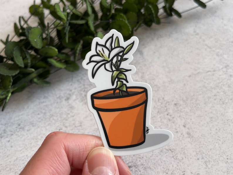 Lily Sticker Floral Sticker Houseplant Decal Potted Plant Sticker Water