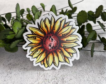 Sunflower Sticker, Die Cut Sunflower Decal, Watercolor Flower Sticker, Flower Decal, Water Bottle & Laptop Decal