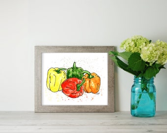 ベルペッパーの絵画 - オリジナルの水彩画からのプリント、「ベル