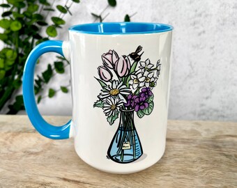 15 oz Science Mug, Chemistry Mug, Floral Coffee Cup, STEM, Women in Science, Science Teacher Gift, Chemistry Gift, Scientist Gift