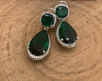 victorian jadau earrings silver jewelry emerald drops statement earrings diamond earrings sabyasachi jewelry Indian bridal jewelry