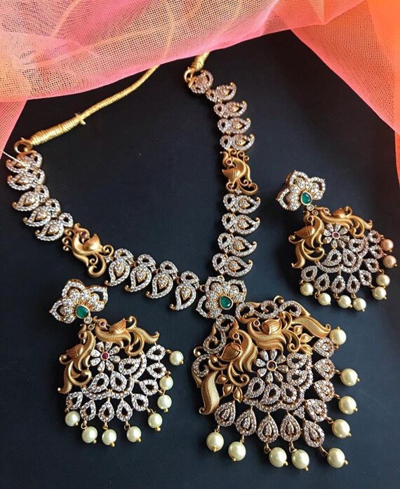 wedding jewelry Kemp stone and pearl necklace set jewelry for brides golden temple jewelry necklace set