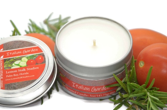 Scented Candle, Italian Garden,  5oz Hand poured Italian Candle, Fresh Cucumber, Sun Dried Tomato and Rosemary, Mothers Day Gift for Nonna