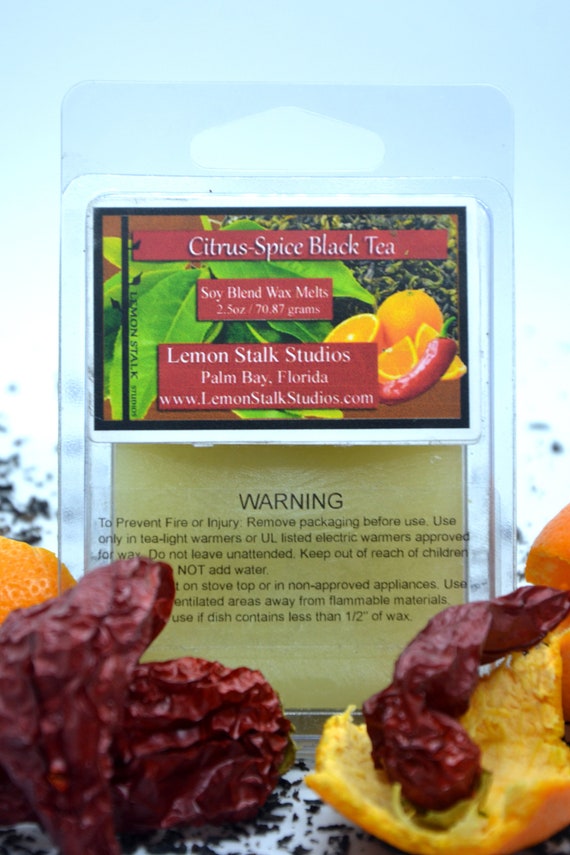 Citrus Spice Black Tea Wax Melts, Spicy Citrus Scented Wax Cubes Hand Poured by Lemon Stalk Studios, Unique Fragrance