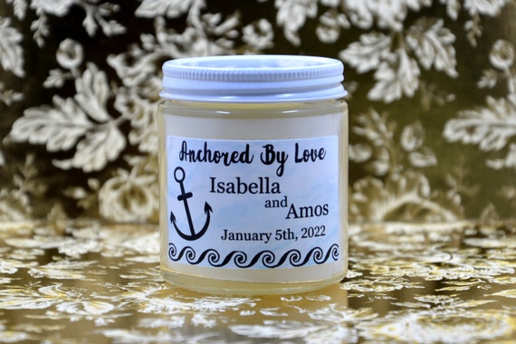 Anchored By Love, Wedding Favor Candles, Nautical Theme Wedding, Bridal Party Gifts, Wedding Table Decor, Save the Date, Boat Theme,