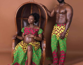 African Couple's Maternity Outfit/African Couple's Matching Maternity Wear,African Maternity Dress/Ankara Maternity Gown, Couple's Wear