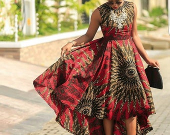 Red african print dress,Highlow gown,Red ankara dress,African highlow dress,African print gown,African clothing for women,Ankara dress,