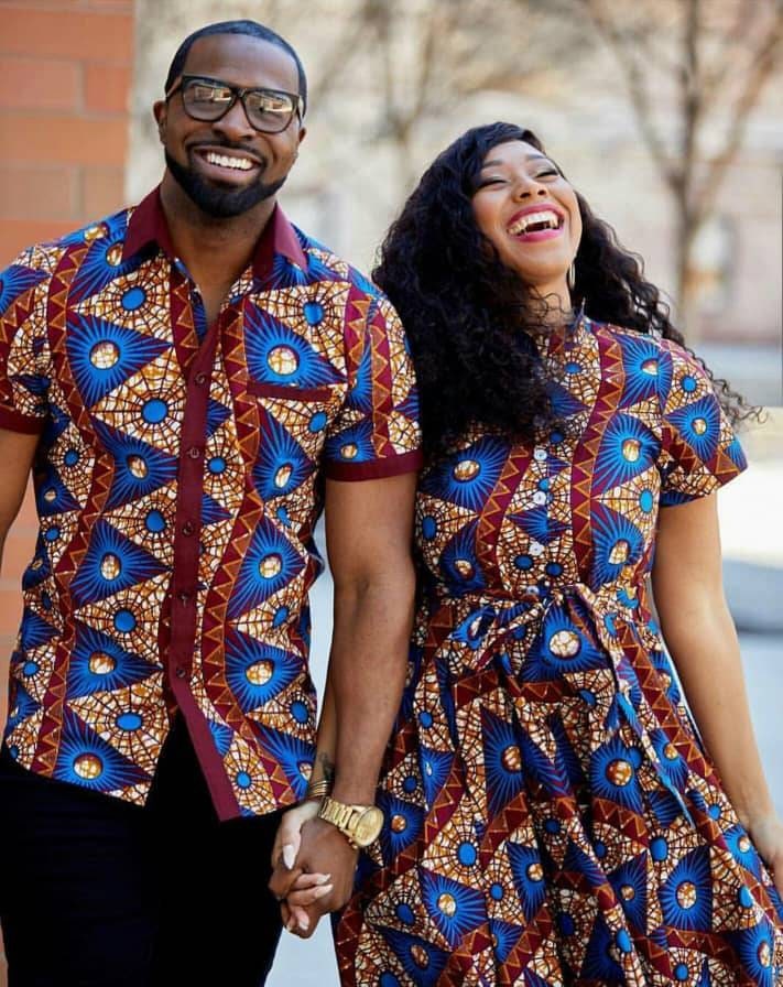 Couple African matching outfits Ankara midi gown Couple anniversary outfit African men shirt ankara gown African fashion African clothing