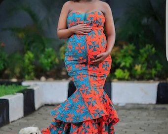 African Print Maternity Maxi Dress,African Print Maternity Gown,Maternity Photoshoot gown,Custom Maxi Dress For Pregnant Women,Maternity Gow