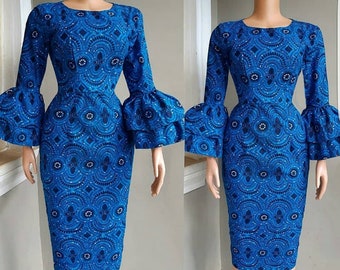 Blue gown,African midi dress,african print dress,african women's fashion,african ankara dress,african clothing for women,vintage gown