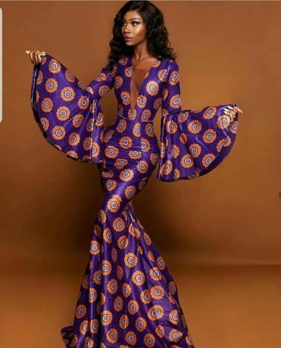 Long Sleeve Printed Trumpet Sleeve Dress Long Sleeve Printed Trumpet Sleeve Dress