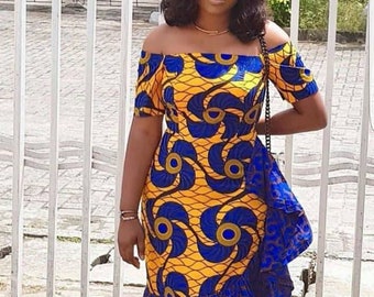 Yellow African dress,Blue African dress,african print dress,African midi dress,African clothing for women,African women's dress,Ankara dress