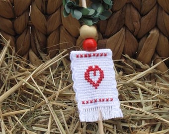 Mini Easter flag, Easter flag for Easter lamb, heart, cross stitch handmade