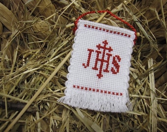 Cross stitch Easter flag IHS red Easter flag, Easter lamb handmade