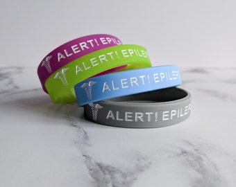 Set of 4 | Child Epilepsy Alert Wristbands | Epilepsy Awareness | Medical Alert Jewellery | Silicone Bracelet | Medical ID for Children