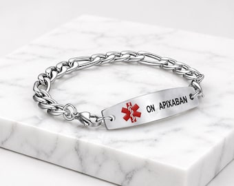 On Apixaban Mens Silver Bracelet 22cm Stainless Steel Blood Thinner
