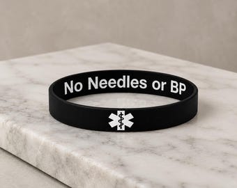 No Needles or BP Hidden Discreet Medical Awareness Wristband 202mm