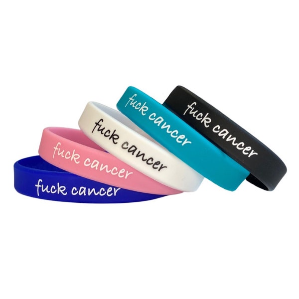 Fuck Cancer | 2 Pack Wristbands | Cancer Awareness | Silicone Bracelet | Breast Testicular Prostate Ovarian Lung Skin Awareness | Medical ID