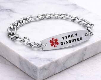 Type 1 Diabetes Mens Silver Bracelet 22cm Stainless Steel