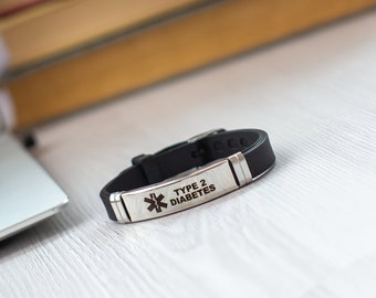 Type Diabetes Alert Adjustable Medical Wristband Silicone Bracelet  Waterproof Hypo-allergenic Medical ID Jewellery