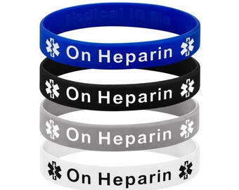 On Heparin Silicone Medical Alert Wristbands – 202mm Adult Size – Blood Thinner Patients