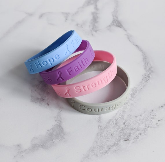 Set of 4 Hope Faith Courage Strength Cancer Motivational Bracelet