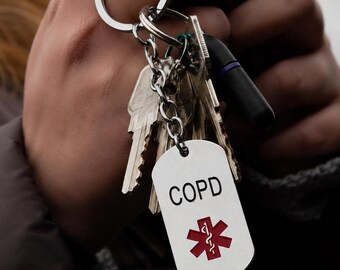 COPD Stainless Steel Awareness Keyring Medical Alert COPD Patient