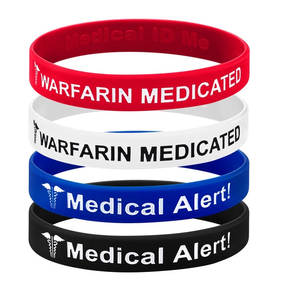 Warfarin Medication Alert Wristband | Anticoagulant | Blood Thinner | Silicone Bracelets | 100% Waterproof & Hypo-allergenic Jewellery