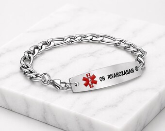 On Rivaroxaban Mens Silver Bracelet 22cm Stainless Steel Blood Thinner