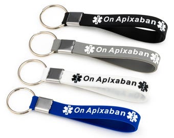 On Apixaban Alert Keyrings | Blood Thinner Awareness | Waterproof Silicone | Medical ID Keyring | Bag charm