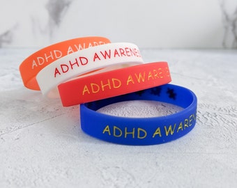 Set of 4 | ADHD Awareness Wristbands | ASD Colourful Puzzle | Medical Alert | Silicone Bracelets | Waterproof & Hypo-allergenic Jewellery