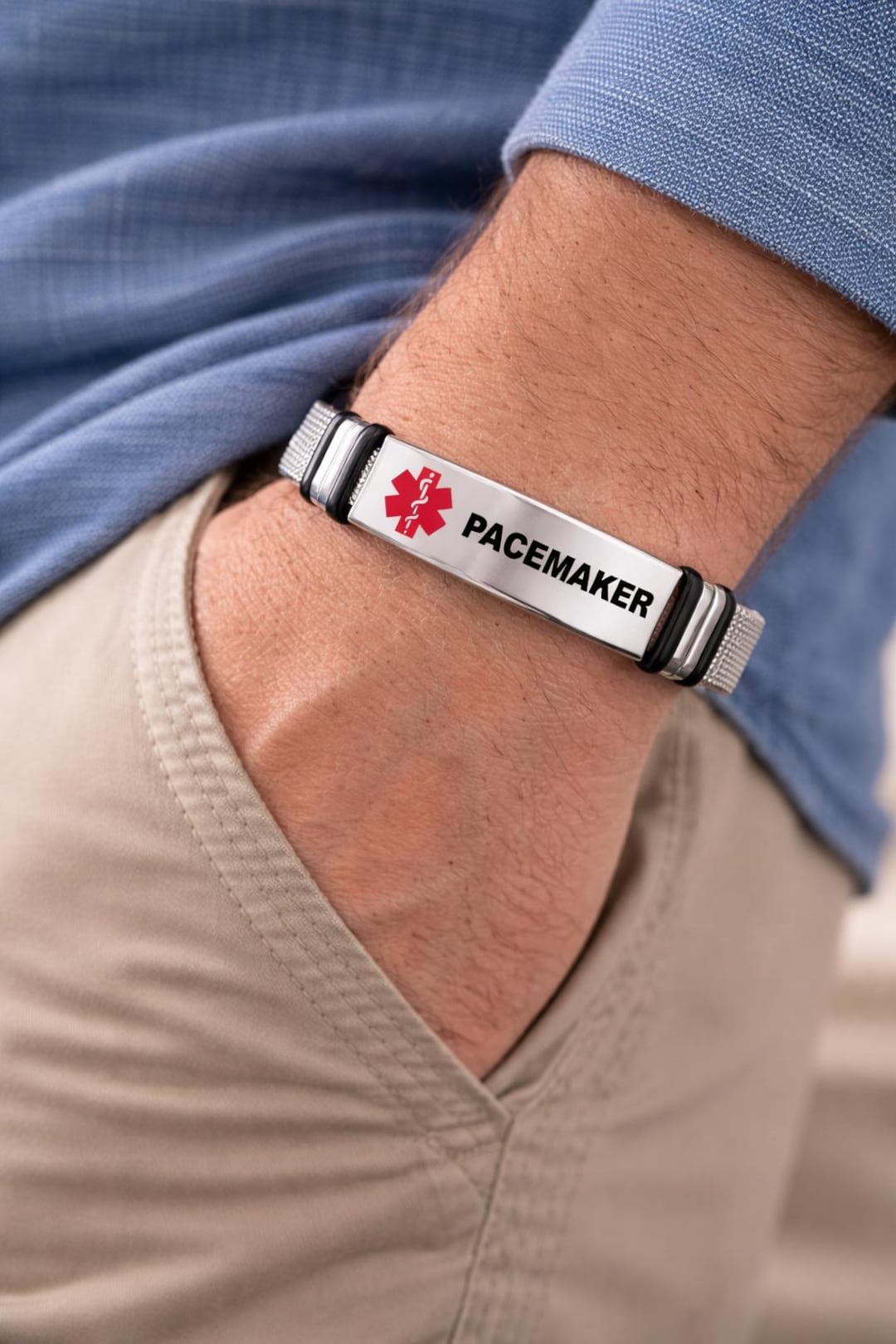 Pacemaker Fitted Medical Alert Adjustable Bracelet | Stainless Steel ...