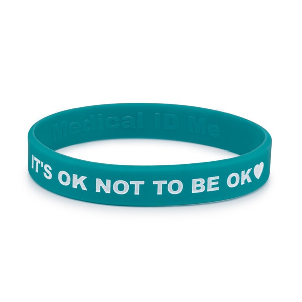 It's OK not to be OK Wristband | Mental Health Awareness | Silicone Bracelet | 100% Waterproof & Hypo-allergenic | Medical ID