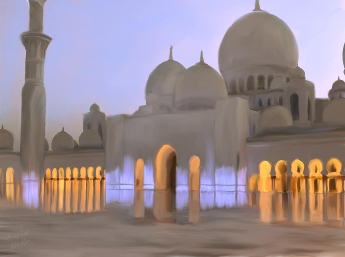 Sheikh Zayed Mosque Uae Painting Print Etsy