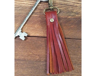 Genuine leather tassel keychain - Rust brown
