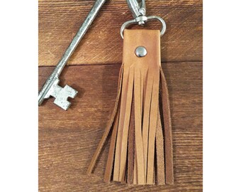Genuine leather tassel keychain - Almond brown