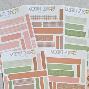 Decorative Washi Tape Sticker Sheets for Journals, Planners, Scrapbooks, and Card Making (5 Styles - Muted Soft Colors) Hand-Drawn Art