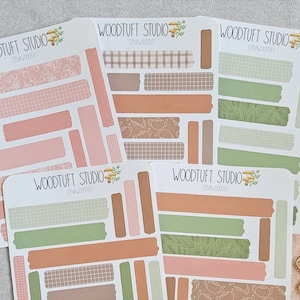 Decoratieve washitape-stickervellen voor tijdschriften, planners, plakboeken en kaarten maken (5 stijlen: gedempte zachte kleuren) handgetekende kunst