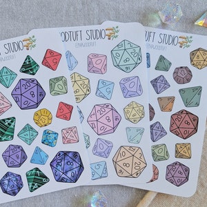 D&D Polyhedral Dice Sticker Sheets - 3 Color Styles, Perfect for Journals, Planners, or Crafting! DnD RPG D20 Fantasy Role Playing Games