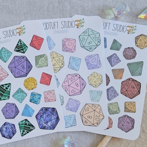 D&D Polyhedral Dice Sticker Sheets - 3 Color Styles, Perfect for Journals, Planners, or Crafting! DnD RPG D20 Fantasy Role Playing Games